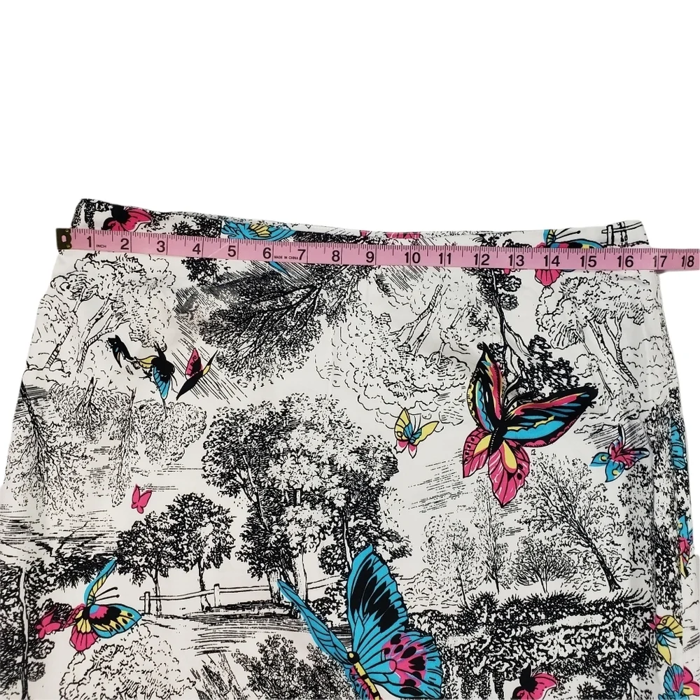 City Silk Stretch Pencil Mini Skirt Size 12 Colorful Butterfly Tree Print Cotton - Picture 8 of 11